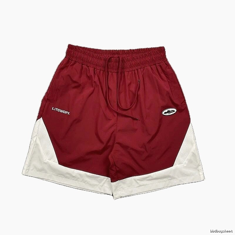 Corteiz Street Style Burgundy and White Colorblock Sports Shorts