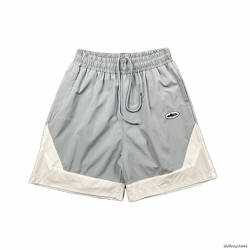 Corteiz Street Style Light Grey and White Colorblock Athletic Shorts