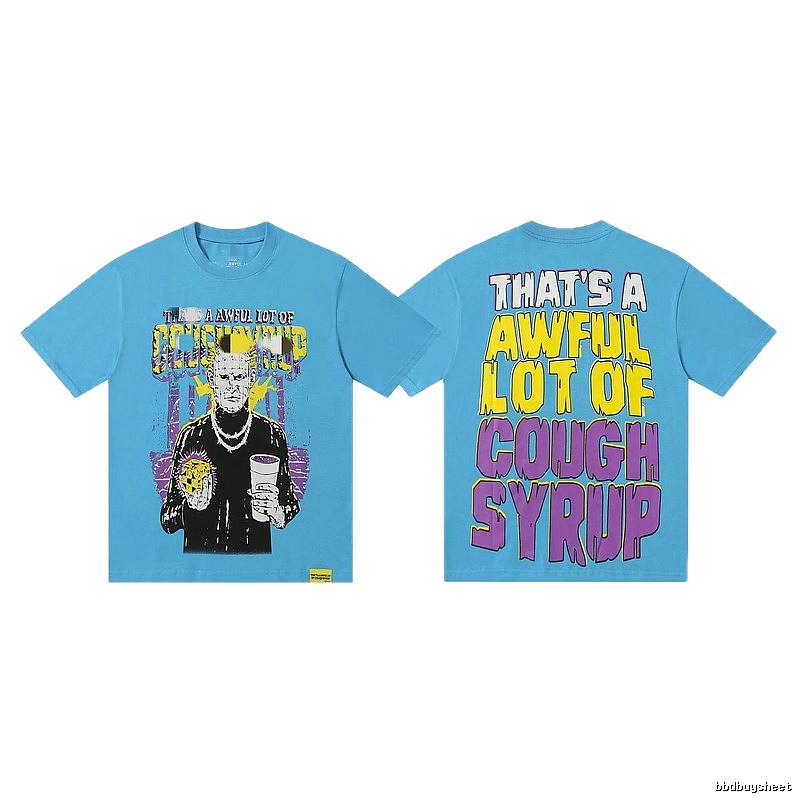 COUGH SYRUP Character Print Street Style Light Blue Short Sleeve T-Shirt