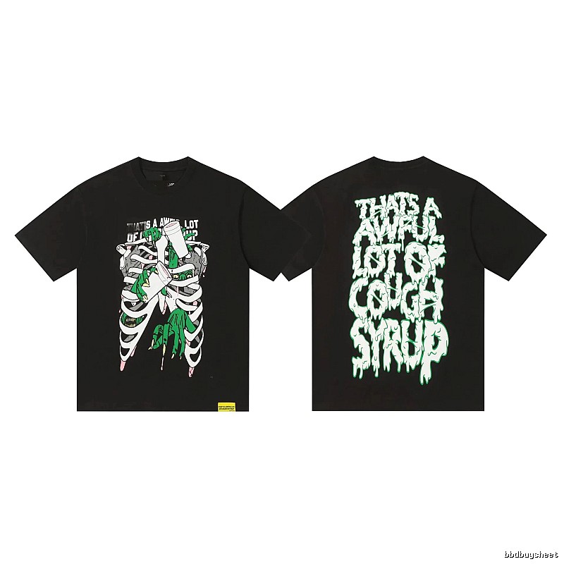 COUGH SYRUP Skull Print Dark Style Black T-shirt