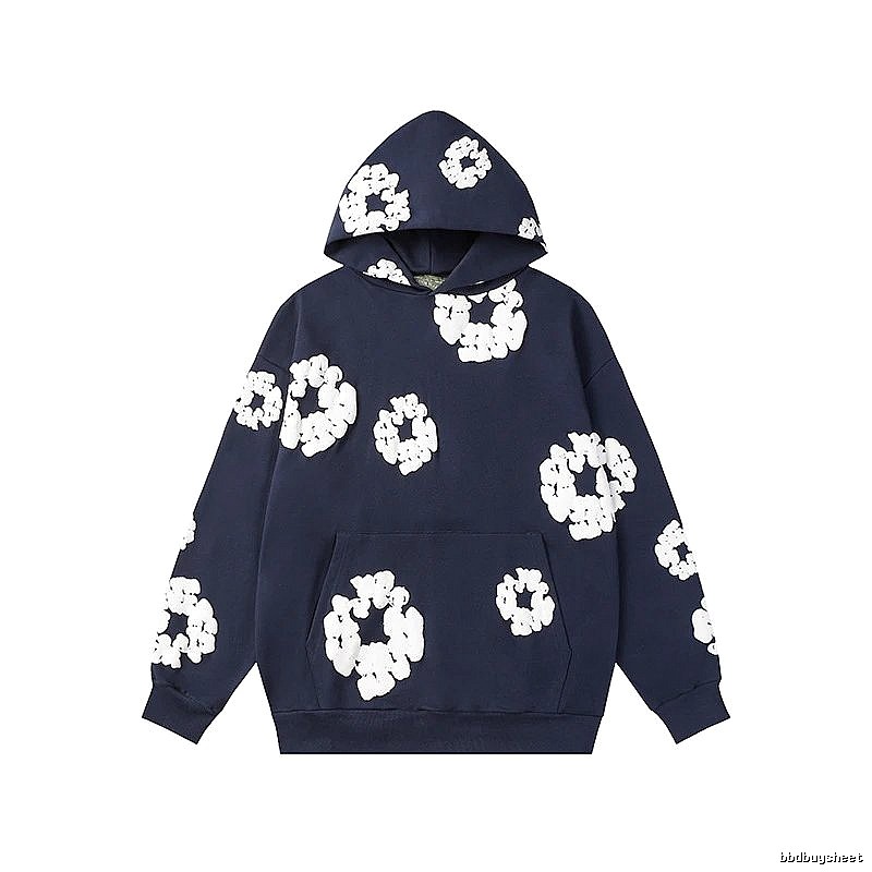 Dark Navy Flower Pattern Hoodie