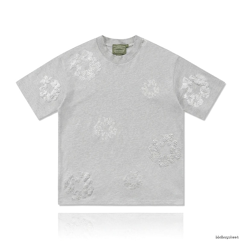 DENIM TEARS Retro - Style Light Gray T - Shirt