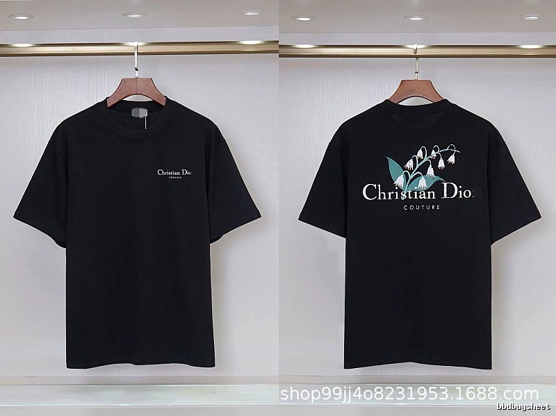 Dior Casual Black T-Shirt with Lily of the Valley Print