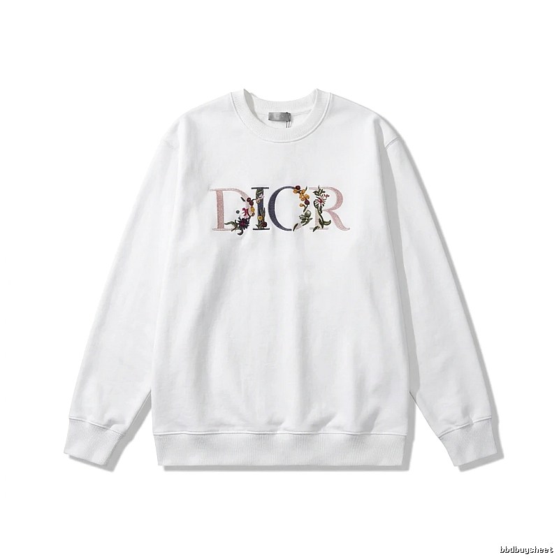 Dior floral embroidery style white sweatshirt
