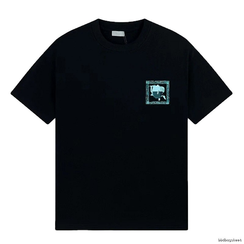 Dior Frame Print Trendy Style Black Short-sleeve T-shirt