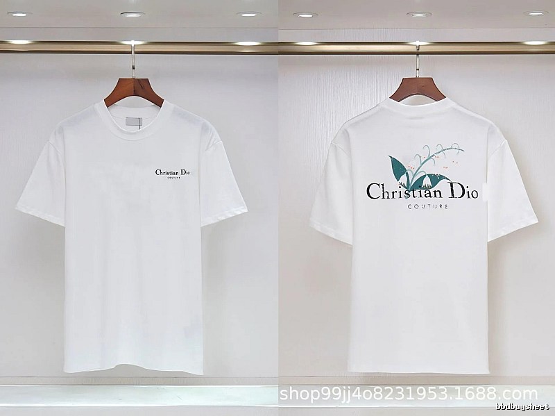 Dior Lily of the Valley Collection Casual Style White T-Shirt