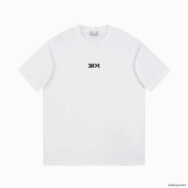 Dior Minimalist Style Embroidered Logo White Short-sleeved T-shirt