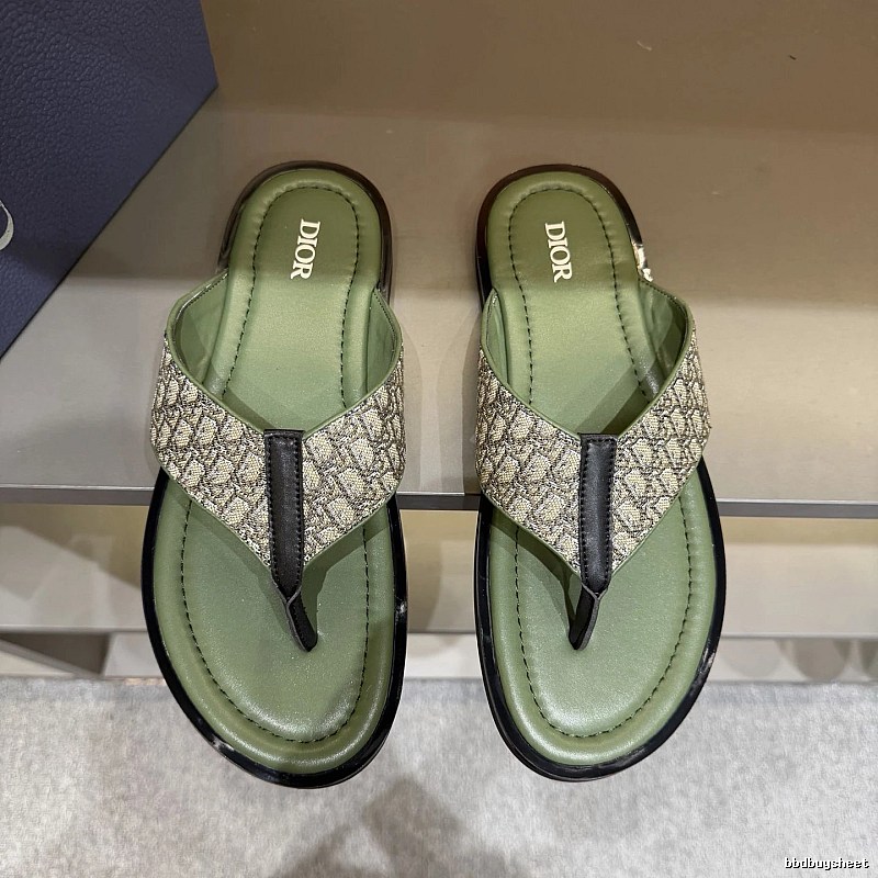 Dior Monogram Light Luxury Style Army Green Flip Flops