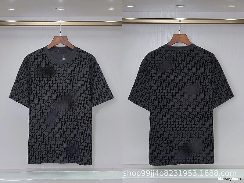 Dior Oblique Streetwear Collection Dark Grey Short-sleeve T-Shirt