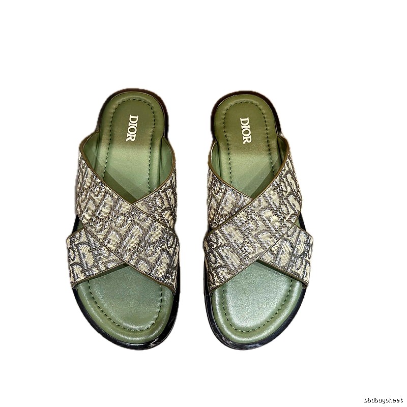 Dior Oblique Vintage-style Military Green Slides