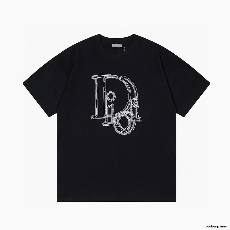 Dior Trendy Cool Line Print Black Short Sleeve T-Shirt