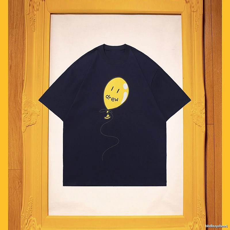 DREW Balloon Smiley Street Style Navy Blue Short Sleeve T-Shirt