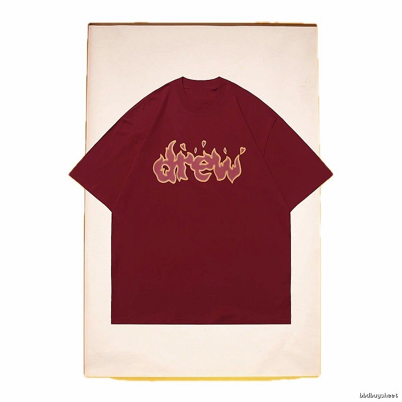 DREW Flame Heart Street Style Burgundy Short Sleeve T-Shirt