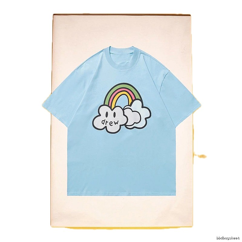 DREW Rainbow Cloud Casual Style Light Blue Short Sleeve T-Shirt