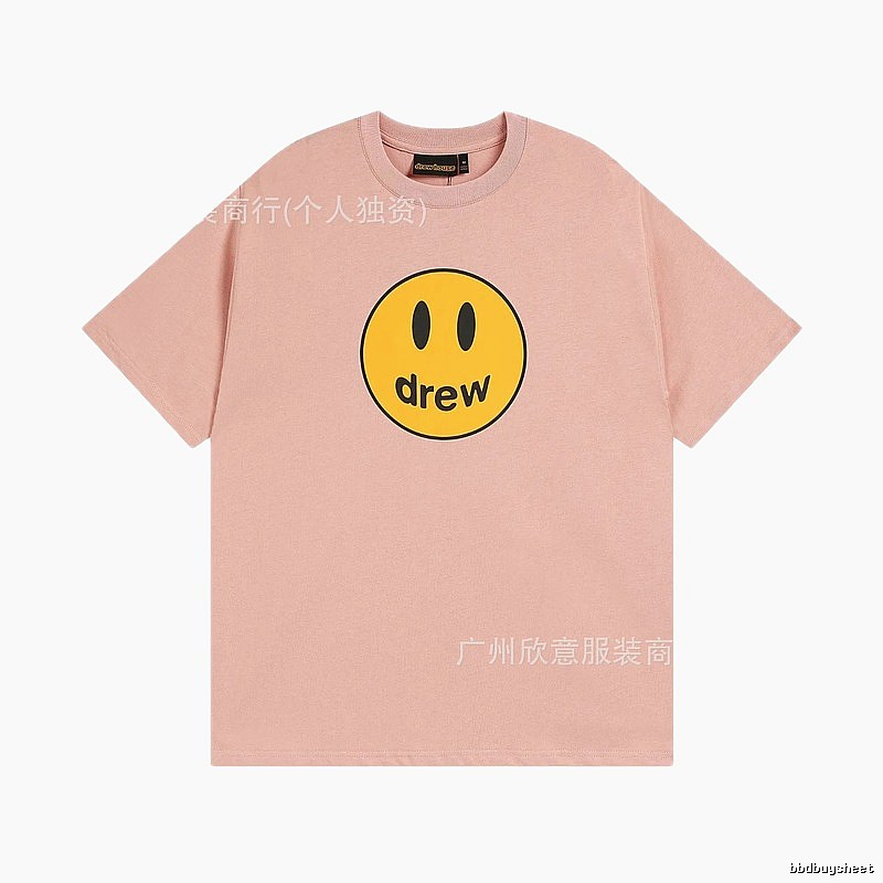 Drew Smiley Print Street Style Pink T-Shirt
