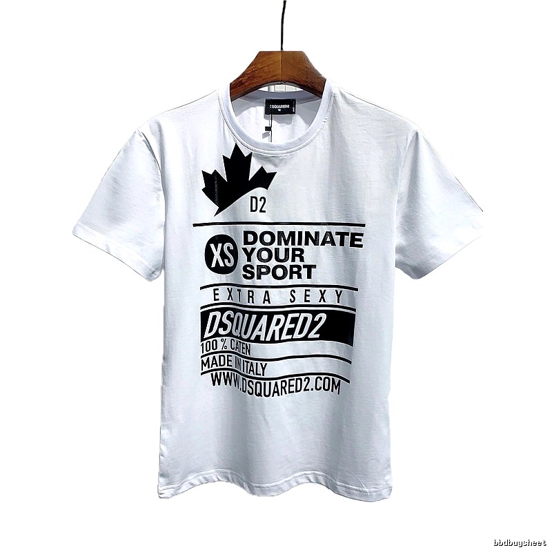 DSQ Squared Maple Leaf Print Street Style White T-Shirt