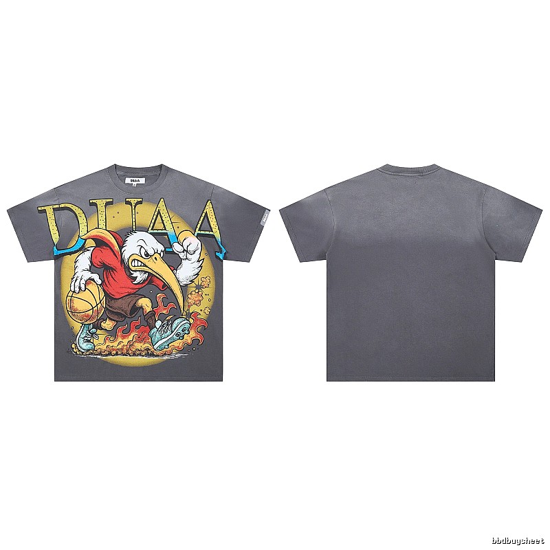 DUAA Basketball Print American Trendy Style Dark Grey T-Shirt