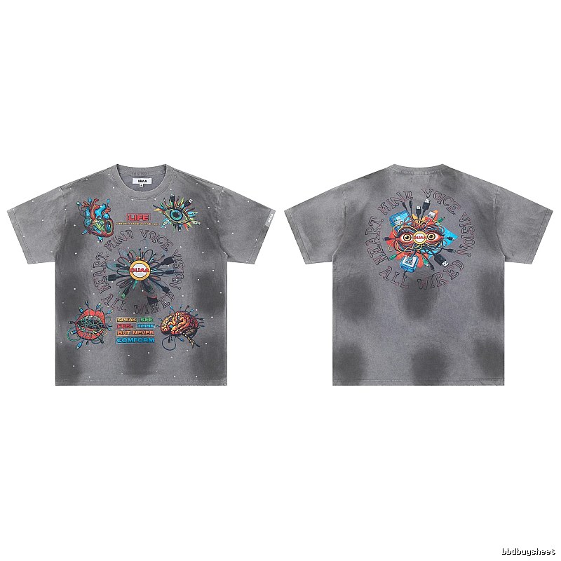 DUAA Cyber Print Street Style Grey T-Shirt