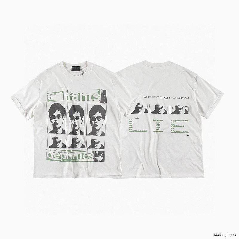 ERD GRJKD Portrait Print Vintage Off-white T-Shirt