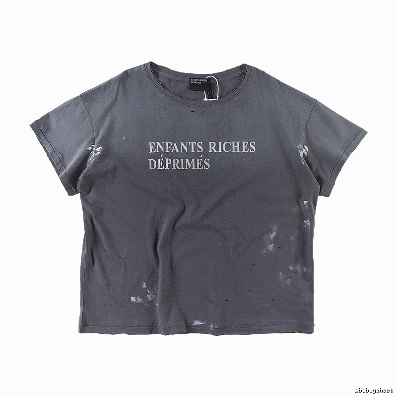 ERD Ink-splatter Distressed Vintage Style Gray Short Sleeve T-shirt