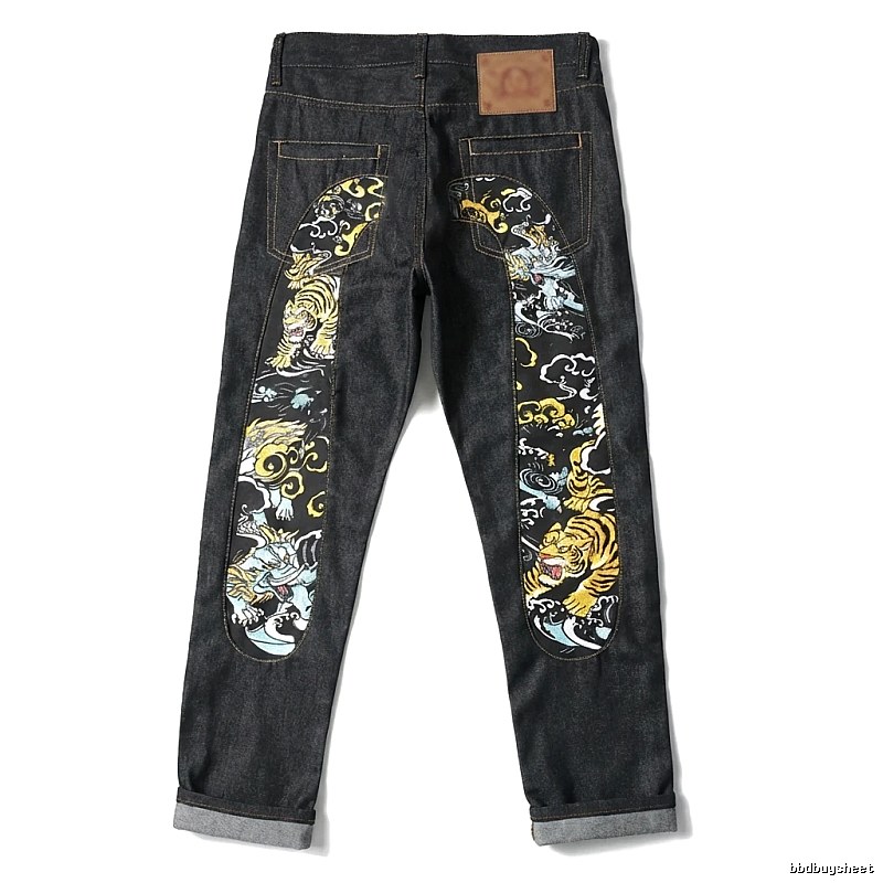 EVISU Trendy Retro Style Black Pants