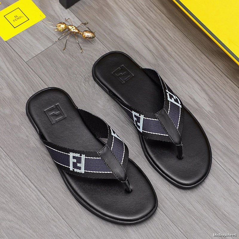 Fendi FF Monogram Light Luxury Style Black and Blue Flip-Flops