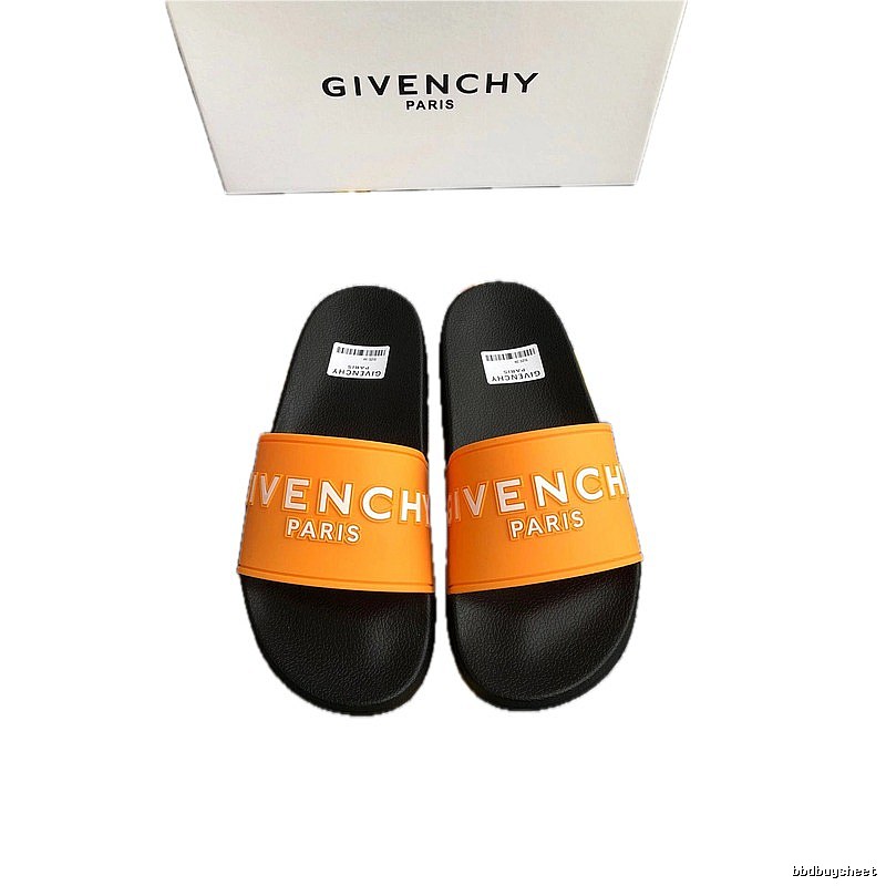 Givenchy Embossed Letters Trendy Cool Orange & Black Slide Sandals