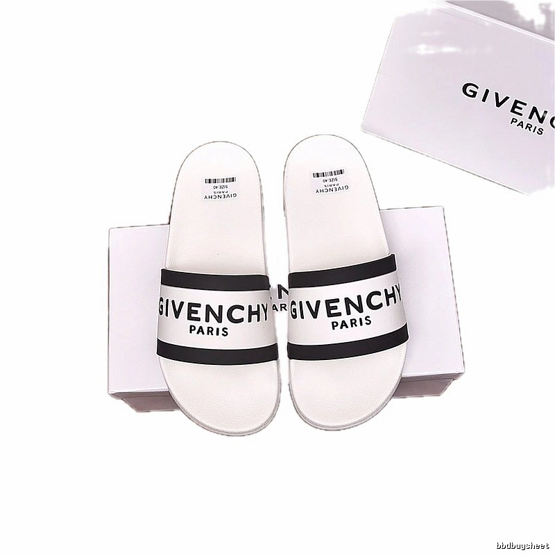 Givenchy Paris Minimalist Lettering White-Black Colorblock Slide Sandals