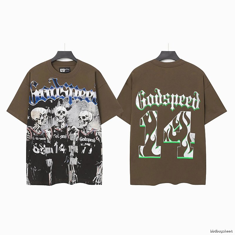 Godspeed Skull Print Street Style Brown T-Shirt