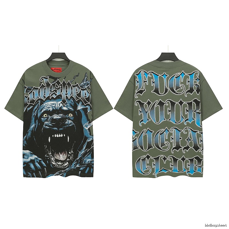 Godspeed Vicious Dog Print Gothic Style Army Green T-shirt
