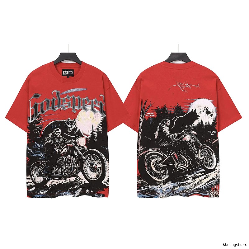 Godspeed Vintage Style Motorcycle Print Red Short-sleeve T-shirt