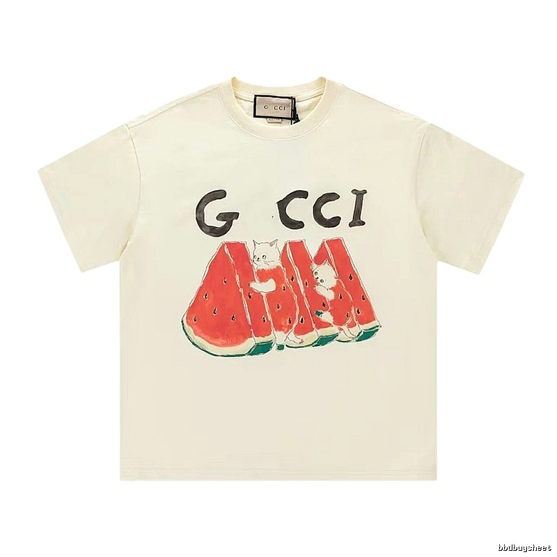 Gucci Cat and Watermelon Printed Off-white Casual T-Shirt