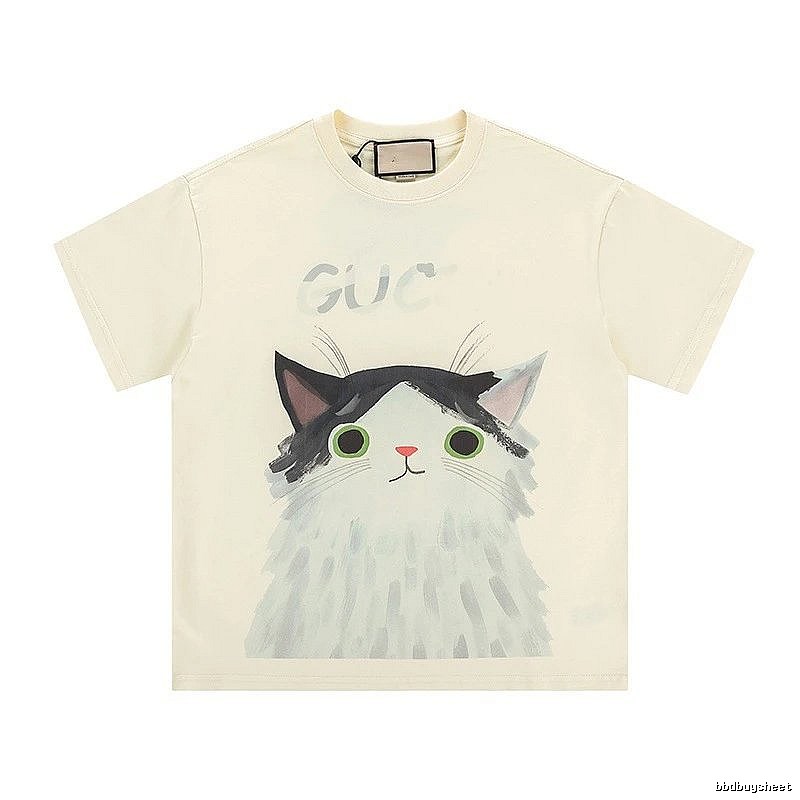 Gucci Cat Print Cartoon-style Off-white T-shirt