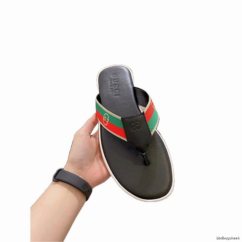 Gucci Classic Webbing Stripe Casual Black Flip-Flops