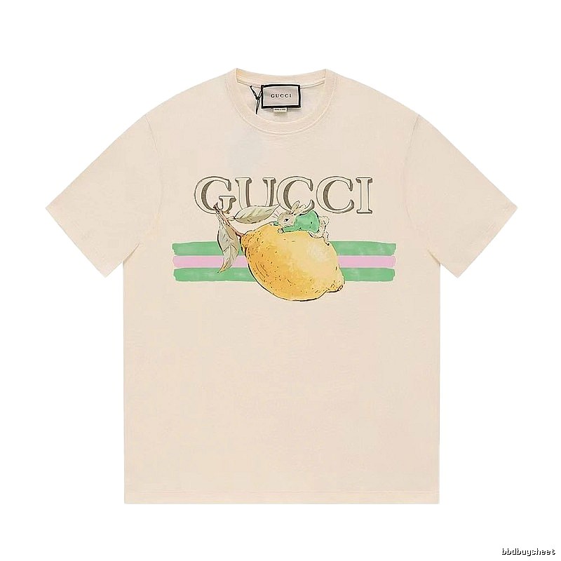 Gucci Lemon Print Casual Style Off-white Short-sleeve T-shirt