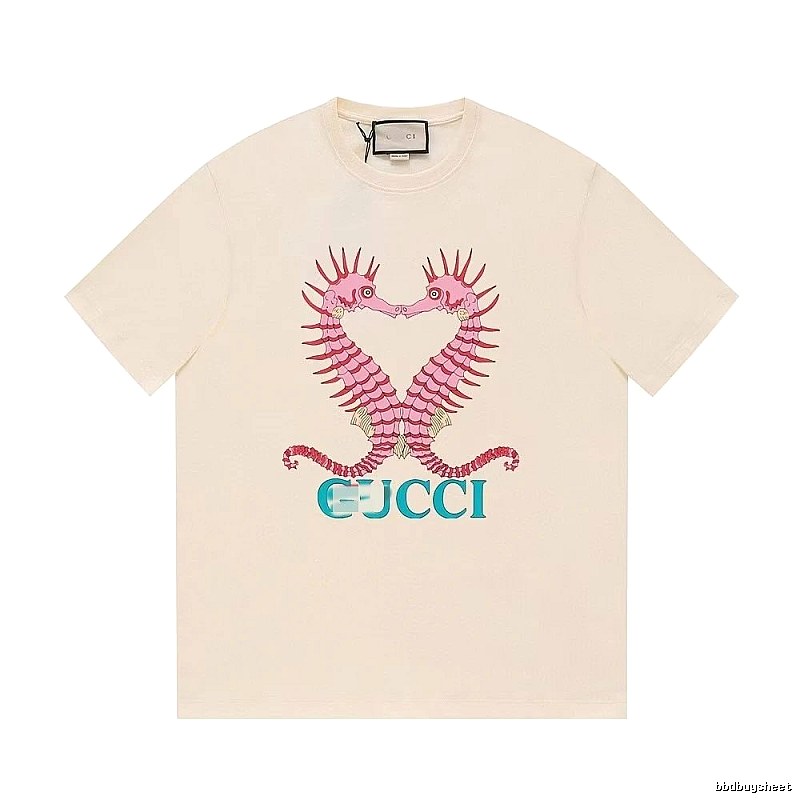 Gucci Seahorse Print Trendy Off-white Short Sleeve T-shirt