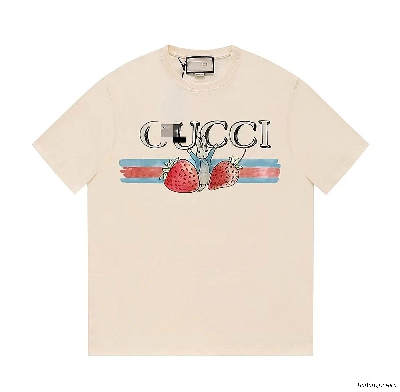 Gucci Strawberry Rabbit Print Vintage Off-white Short Sleeve T-Shirt
