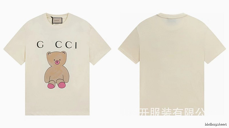 Gucci Teddy Bear Print Casual Style Off-White T-Shirt