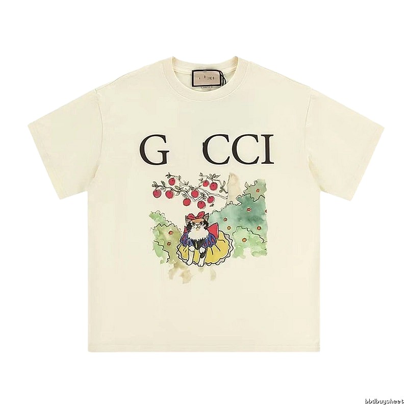 Gucci Vintage-Style Off-White Cat Print T-Shirt
