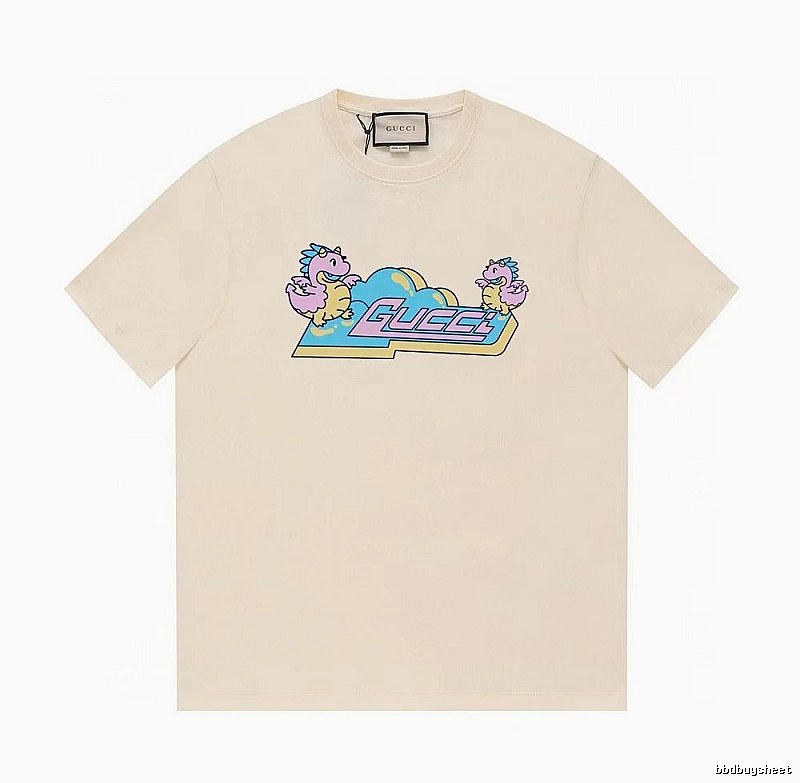 Gucci Year of the Dragon Collection Cartoon Style Off-white Short Sleeve T-shirt
