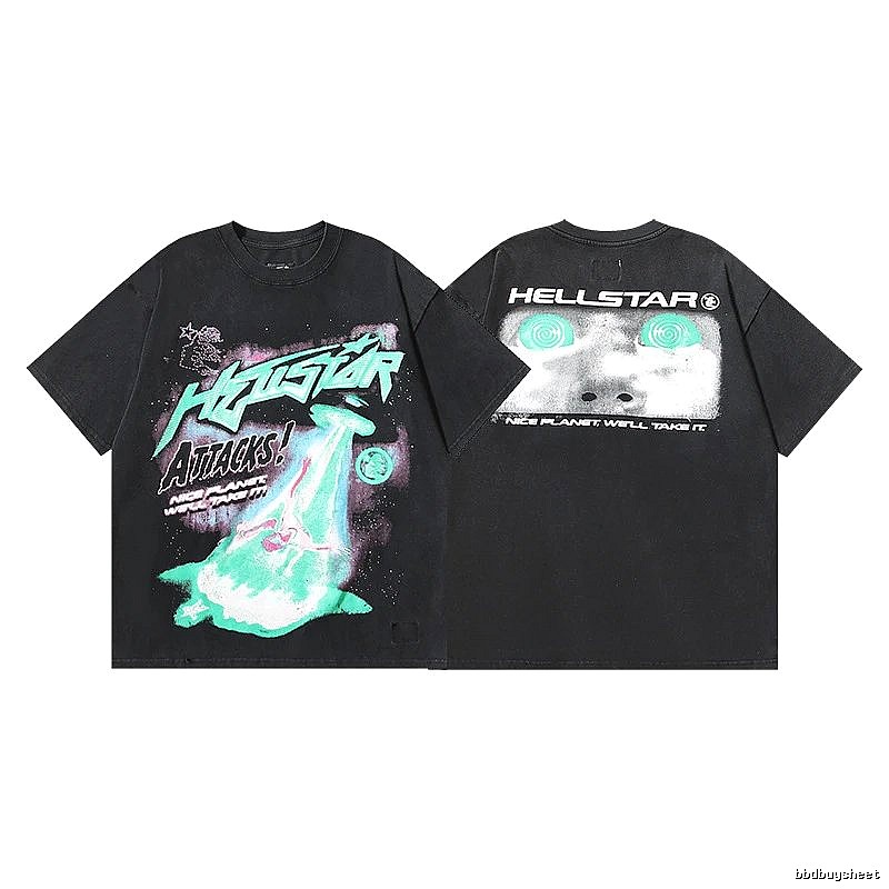 Hellstar Alien Print Street Style Black T-shirt