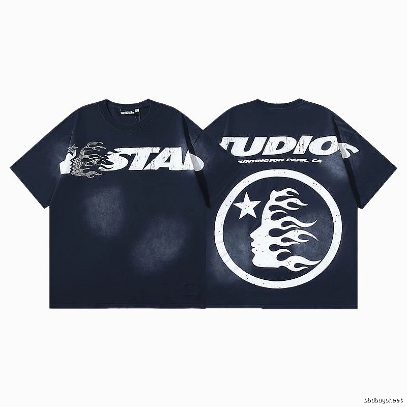 Hellstar Flame Print Street Style Black T-shirt