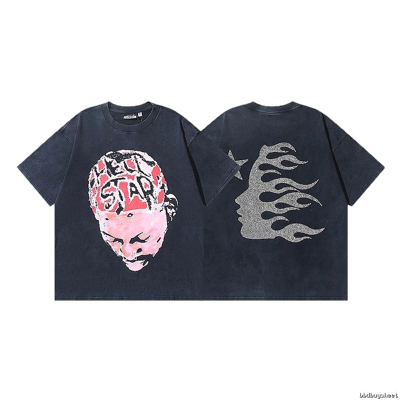 Hellstar Portrait Flame Street Style Black T-Shirt