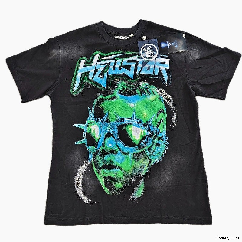 Hellstar Portrait Print Street Style Black T-shirt