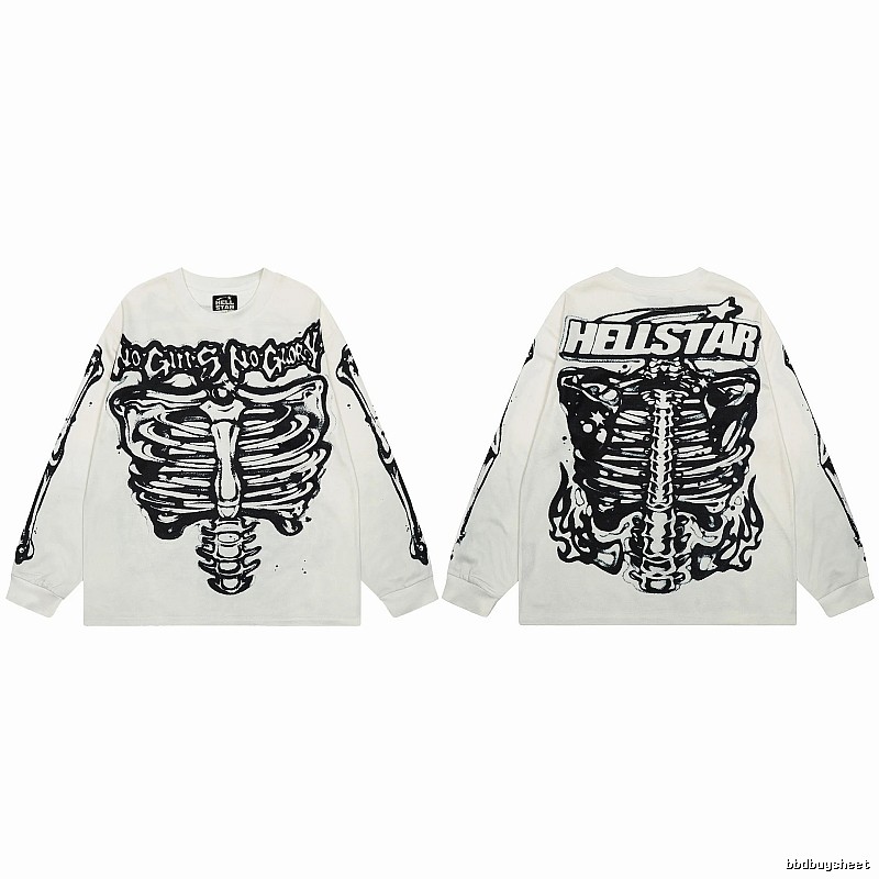 Hellstar Skull Print Dark Style Off-white Long Sleeve T-Shirt