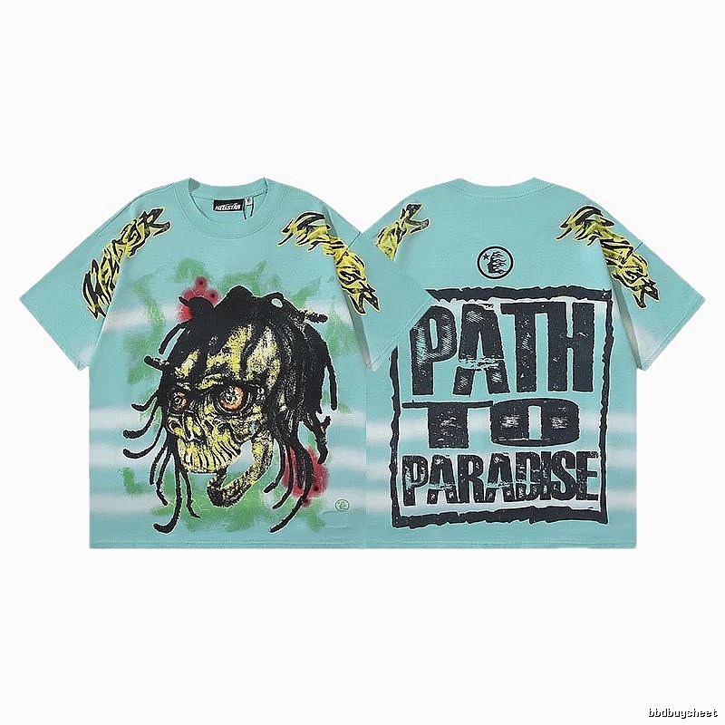 Hellstar Skull Print Street Style Light Blue T-shirt