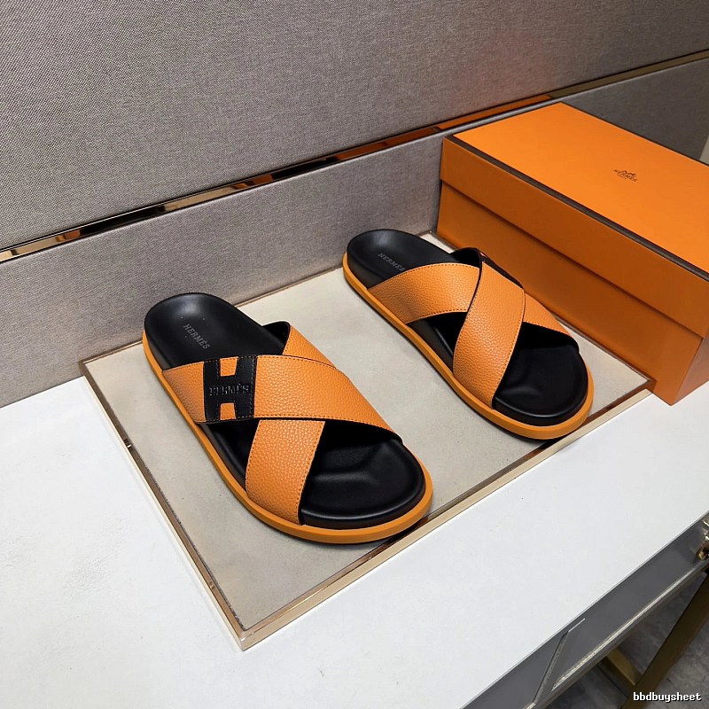 Hermès Cross-Strap Light Luxury Casual Orange Slide Sandals