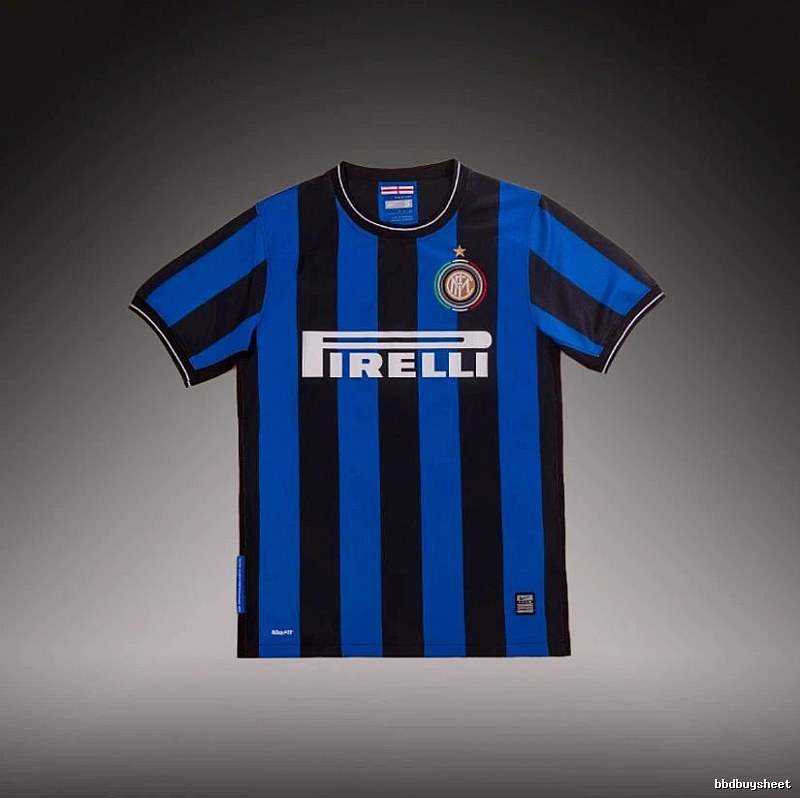 Inter Milan Monogram Brehme #3 soccer jersey Blue Black Striped for Layered Styling