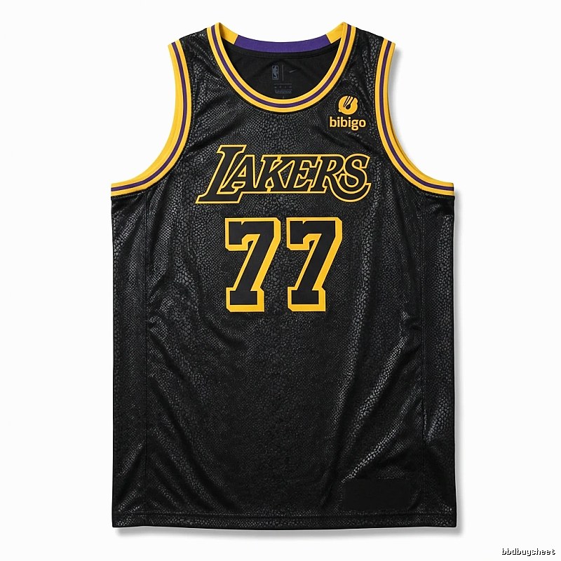 Lakers No. 77 black and yellow basketball uniform