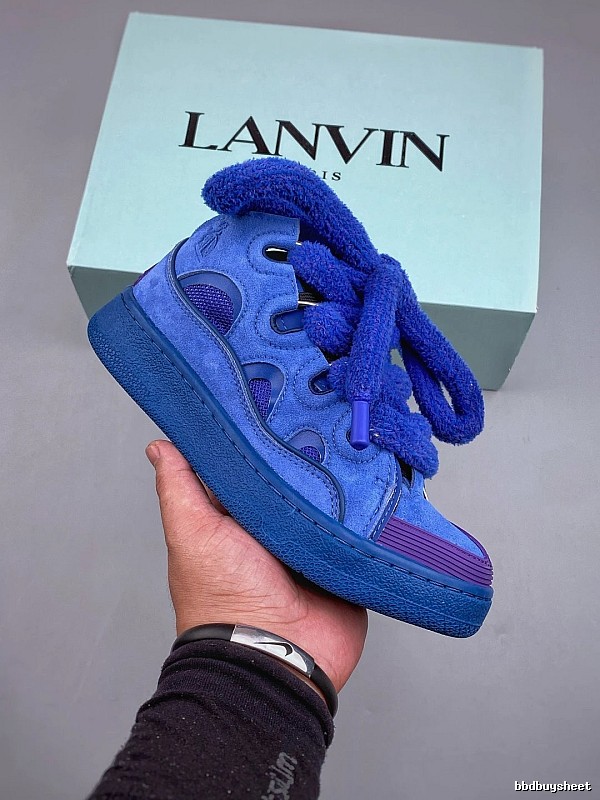 LANVIN Oversized-Lace Sneakers in Royal Blue, Finished with Contrast Toe Panel